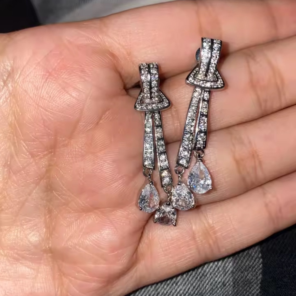 Elegant Linear Crystal Drop Earrings - Picture 11 of 12